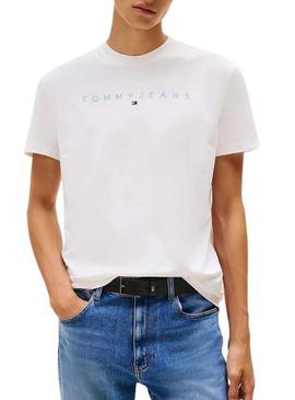 Camiseta Tommy Jeans Linear Logo branca para homem.