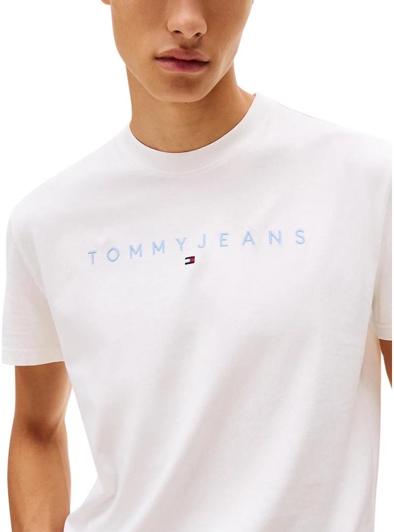 Camiseta Tommy Jeans Linear Logo branca para homem.