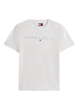 Camiseta Tommy Jeans Linear Logo branca para homem.