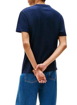 Camisa Tommy Jeans Linear Logo azul marino para homens.