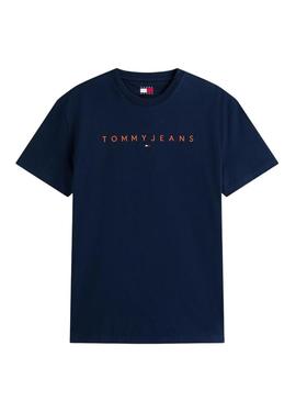 Camisa Tommy Jeans Linear Logo azul marino para homens.