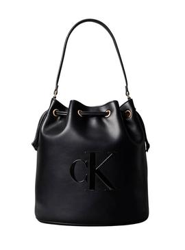 Bolsa Calvin Klein Jeans Bucket monograma preto para mulher
