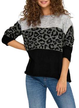 Camisola Only Estampada de Animal Print Preto Jade para Mulher.