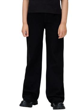 Calça jeans Calvin Klein Wide Leg preta para menina.