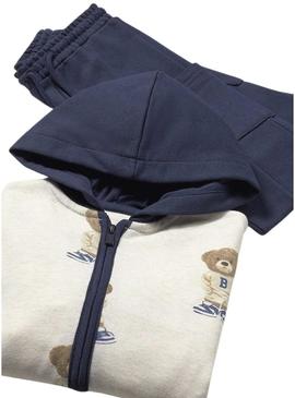 Conjunto de treino Mayoral com 2 calças estampadas em azul bebê.