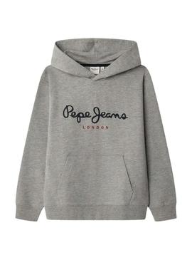 Moleton Pepe Jeans Art com capuz cinza para crianças.