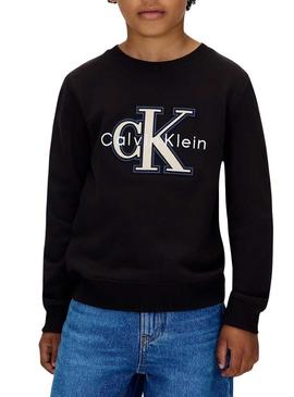 Moletom Calvin Klein Festive logo preto para crianças.
