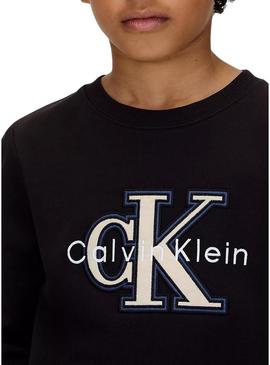 Moletom Calvin Klein Festive logo preto para crianças.