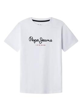 Camiseta Pepe Jeans New Art logo branco para criança.