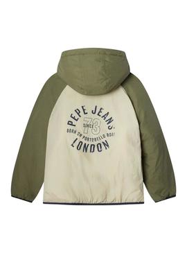 Jaqueta Pepe Jeans Noel bege e verde para criança.