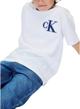 Camiseta Calvin Klein logotipo festivo branca infantil