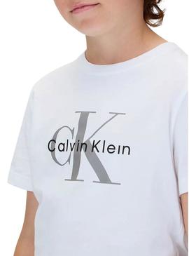 Camiseta Calvin Klein Monograma branca para criança.