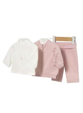 Conjunto de moletom Mayoral de 3 peças cor-de-rosa para bebê.