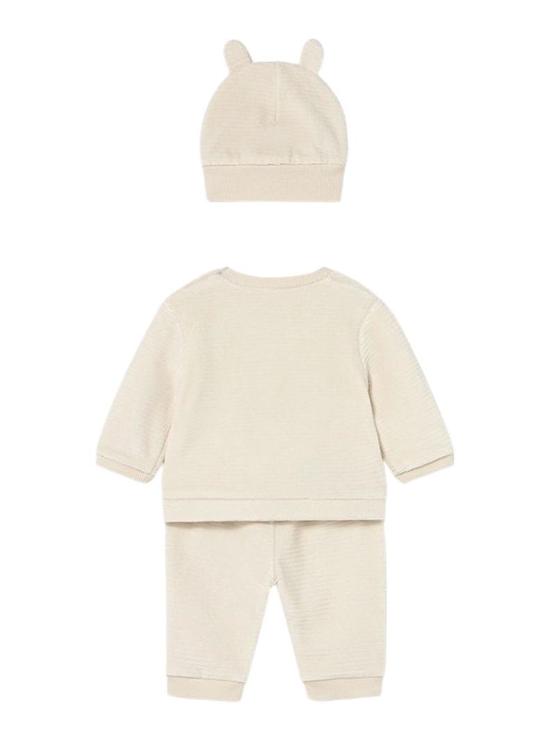 Terno de treino Mayoral 3 peças em veludo cotelê bege para menino.