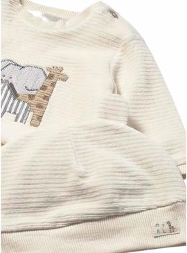 Terno de treino Mayoral 3 peças em veludo cotelê bege para menino.