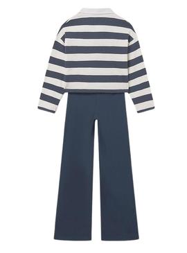 Conjunto Maioral calça e polo listras azuis menina
