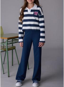 Conjunto Maioral calça e polo listras azuis menina