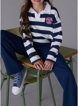 Conjunto Maioral calça e polo listras azuis menina