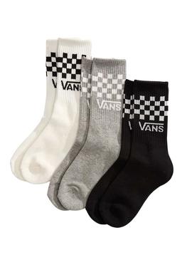 Pacote de 3 meias Vans Classic Check para crianças.