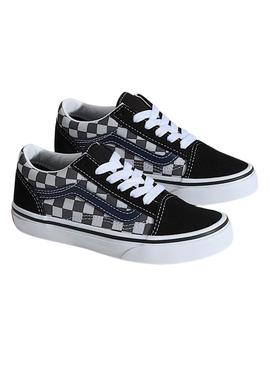 Tênis Old Skool xadrez cinza para menino e menina.