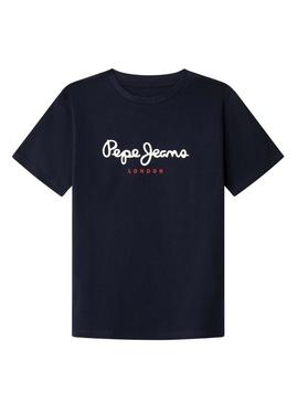 Camiseta Pepe Jeans New Art logo marinho para criança.