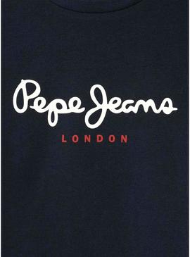 Camiseta Pepe Jeans New Art logo marinho para criança.