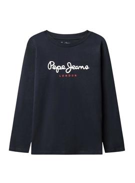 Camiseta Pepe Jeans New Herman logo marinho infantil