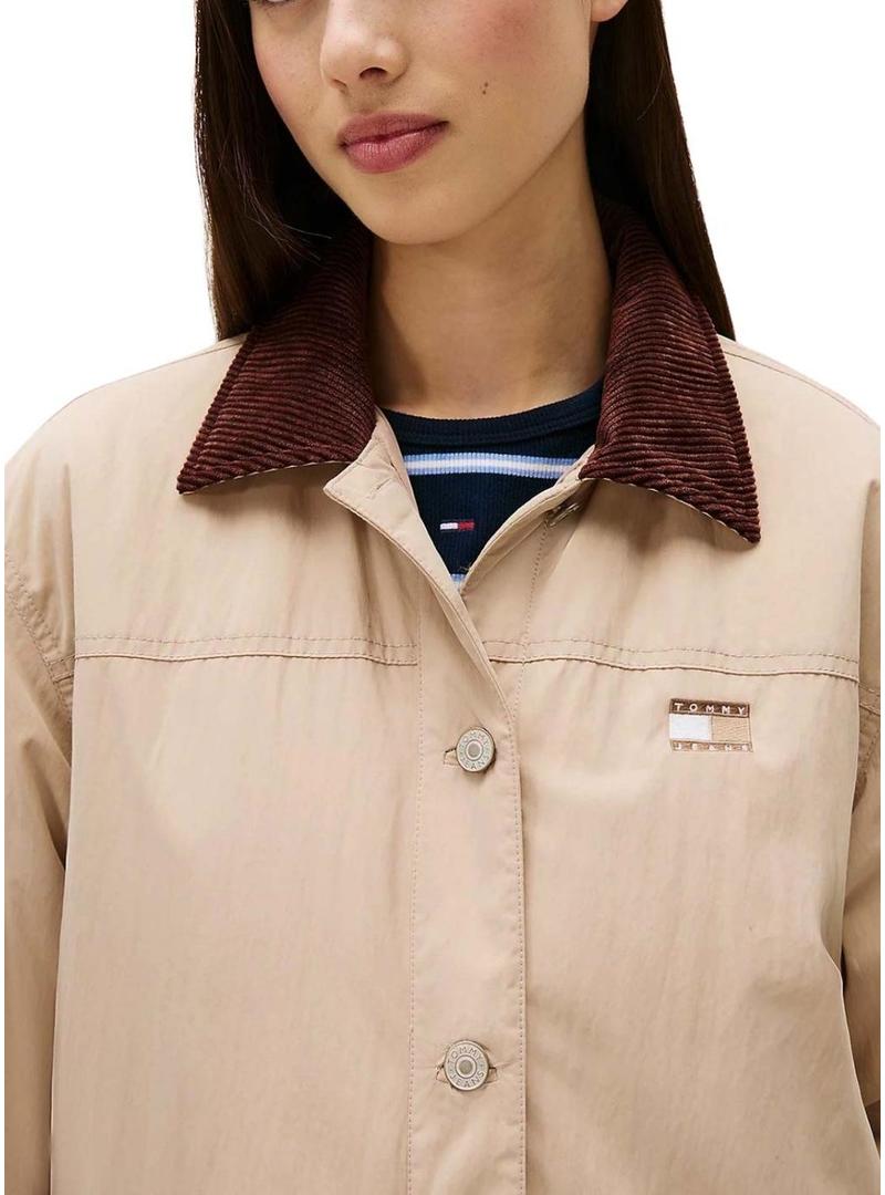 Jaqueta Tommy Jeans Cord Collar bege para mulher.
