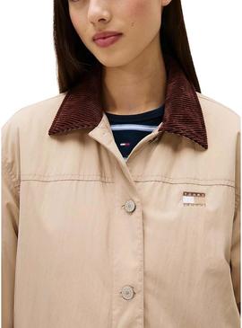 Jaqueta Tommy Jeans Cord Collar bege para mulher.