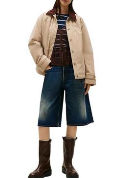 Jaqueta Tommy Jeans Cord Collar bege para mulher.