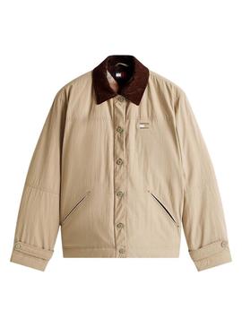 Jaqueta Tommy Jeans Cord Collar bege para mulher.