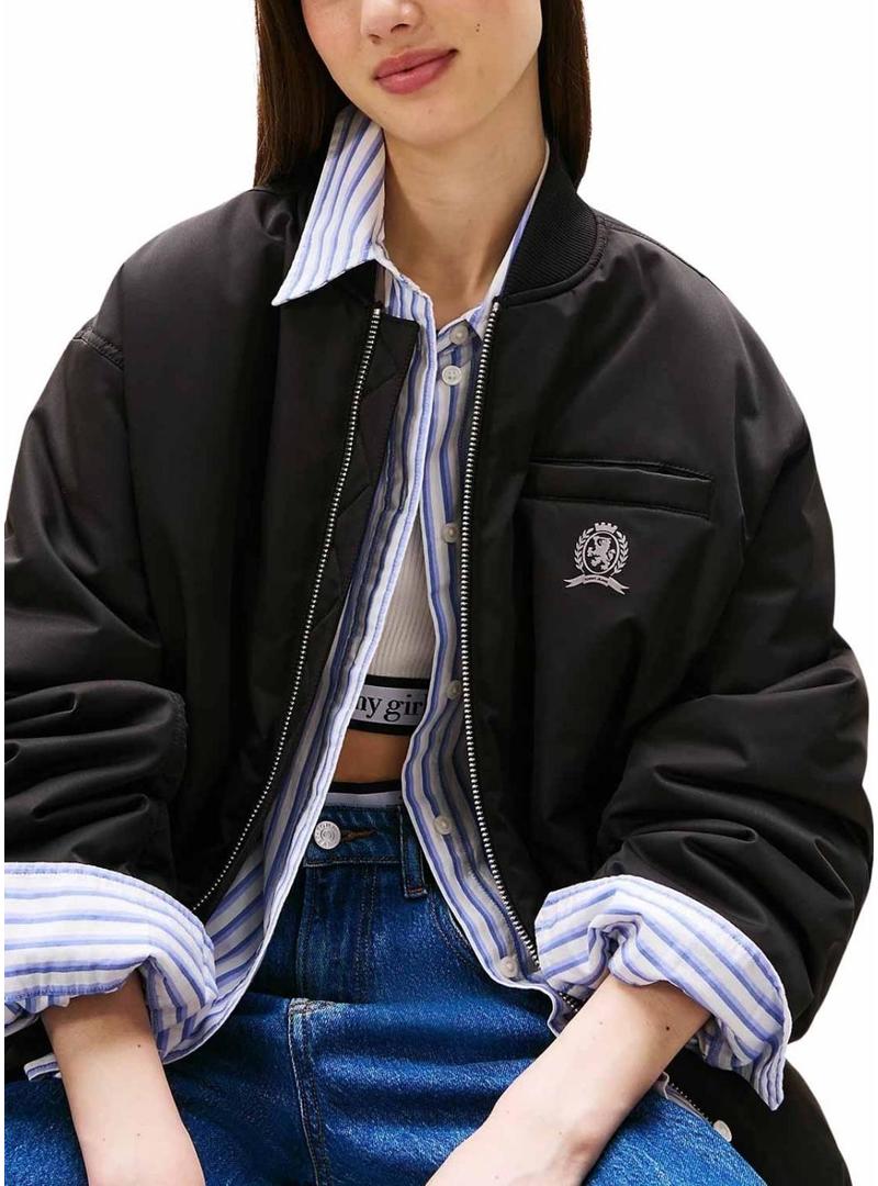 Bomber Tommy Jeans Longline preto para mulher.