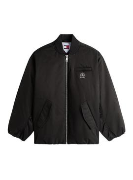 Bomber Tommy Jeans Longline preto para mulher.