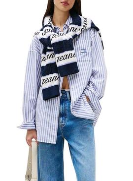 Camisa Tommy Jeans Badge Stripe azul para mulher.
