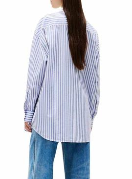 Camisa Tommy Jeans Badge Stripe azul para mulher.