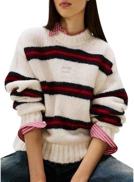 Camisola Tommy Jeans Fluffy listrada para mulher.