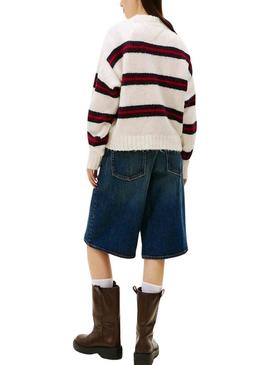 Camisola Tommy Jeans Fluffy listrada para mulher.