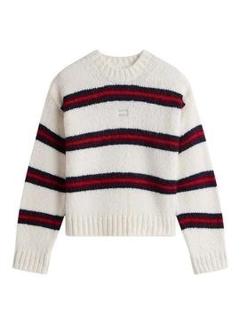 Camisola Tommy Jeans Fluffy listrada para mulher.