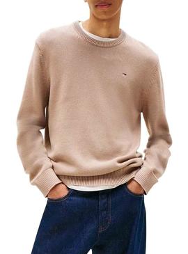 Camisola básica Tommy Jeans bege para homem.