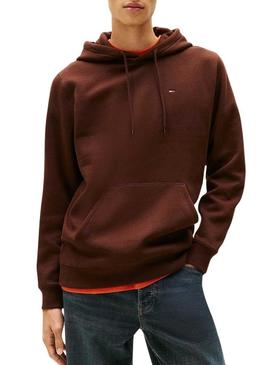 Moletom Tommy Jeans básico com capuz marrom para homem.
