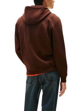 Moletom Tommy Jeans básico com capuz marrom para homem.