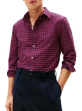Camisa Tommy Hilfiger xadrez vermelha e azul marinho para homem