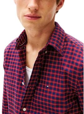 Camisa Tommy Hilfiger xadrez vermelha e azul marinho para homem