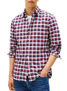Camisa Tommy Hilfiger Tartan vermelha e azul para homem