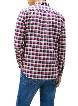 Camisa Tommy Hilfiger Tartan vermelha e azul para homem