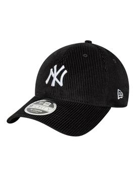 Boné New Era Cord Yankees preto para mulheres.