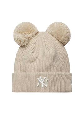 Touca New Era Double Pom bege para mulher.