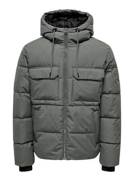 Jaqueta almofadada Only and Sons Selijah verde para homem.