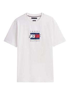 Camiseta Tommy Hilfiger Linear branca para homem.