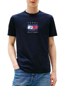 Camiseta Tommy Hilfiger Linear azul marinho para homem